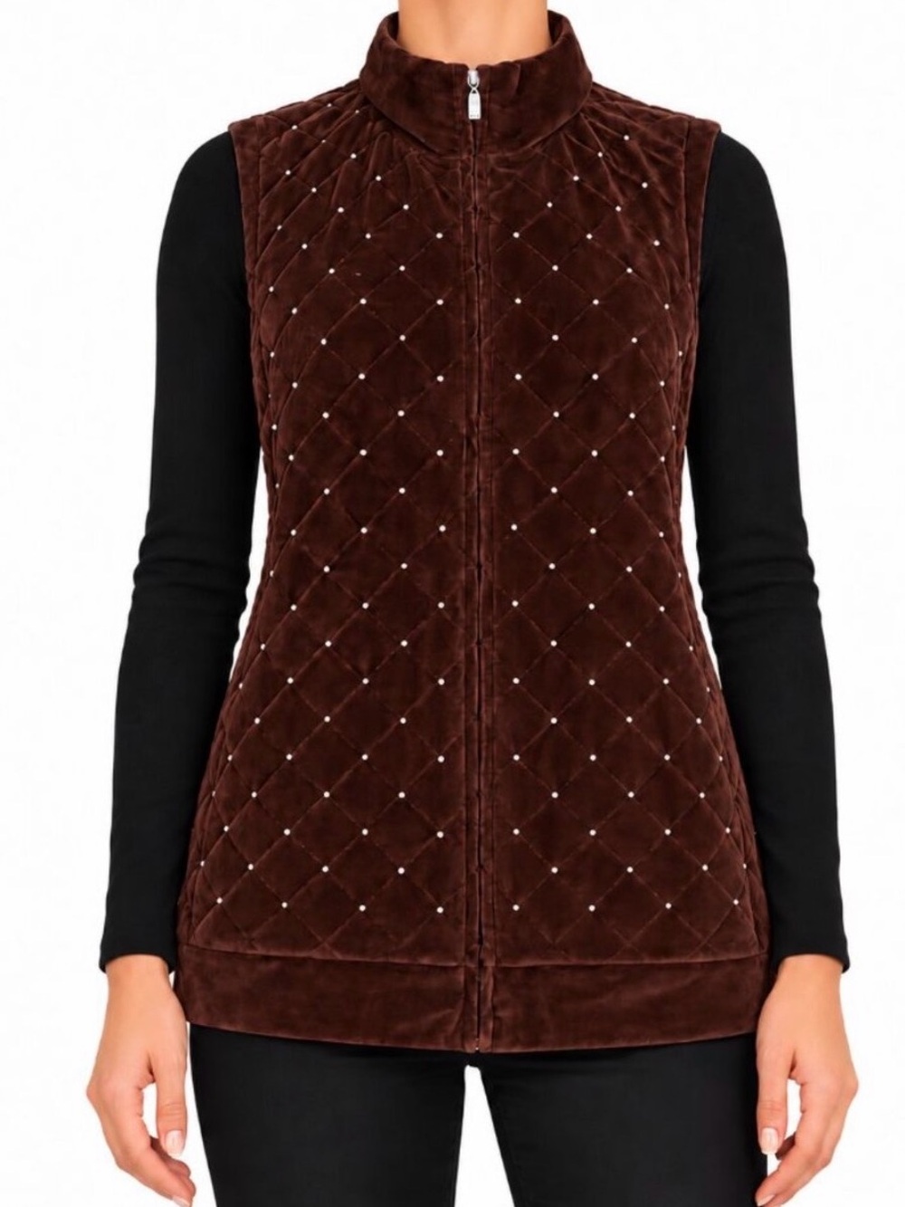 NWT Quacker Factory Full Zipper Velour Vest w Beautiful Bling & Sparkle